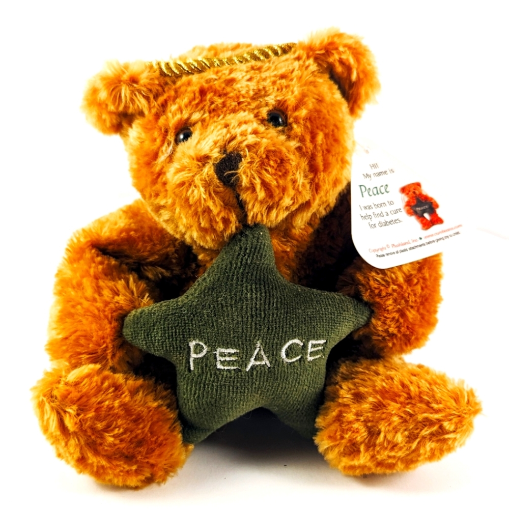 Plush Vintage Angel Bear with Wings holding a Peace Star EUC